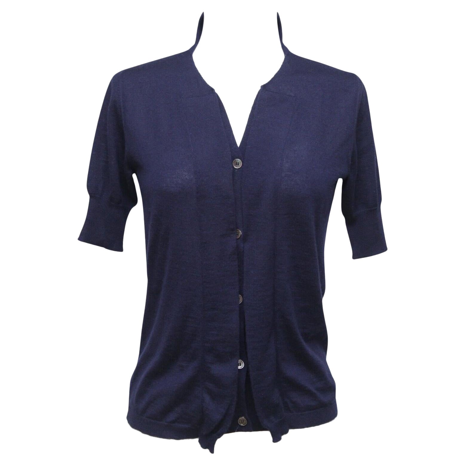 MARNI Cardigan Sweater Knit Top Navy Blue Cashmere V-Neck Short Sleeve Sz 38 For Sale