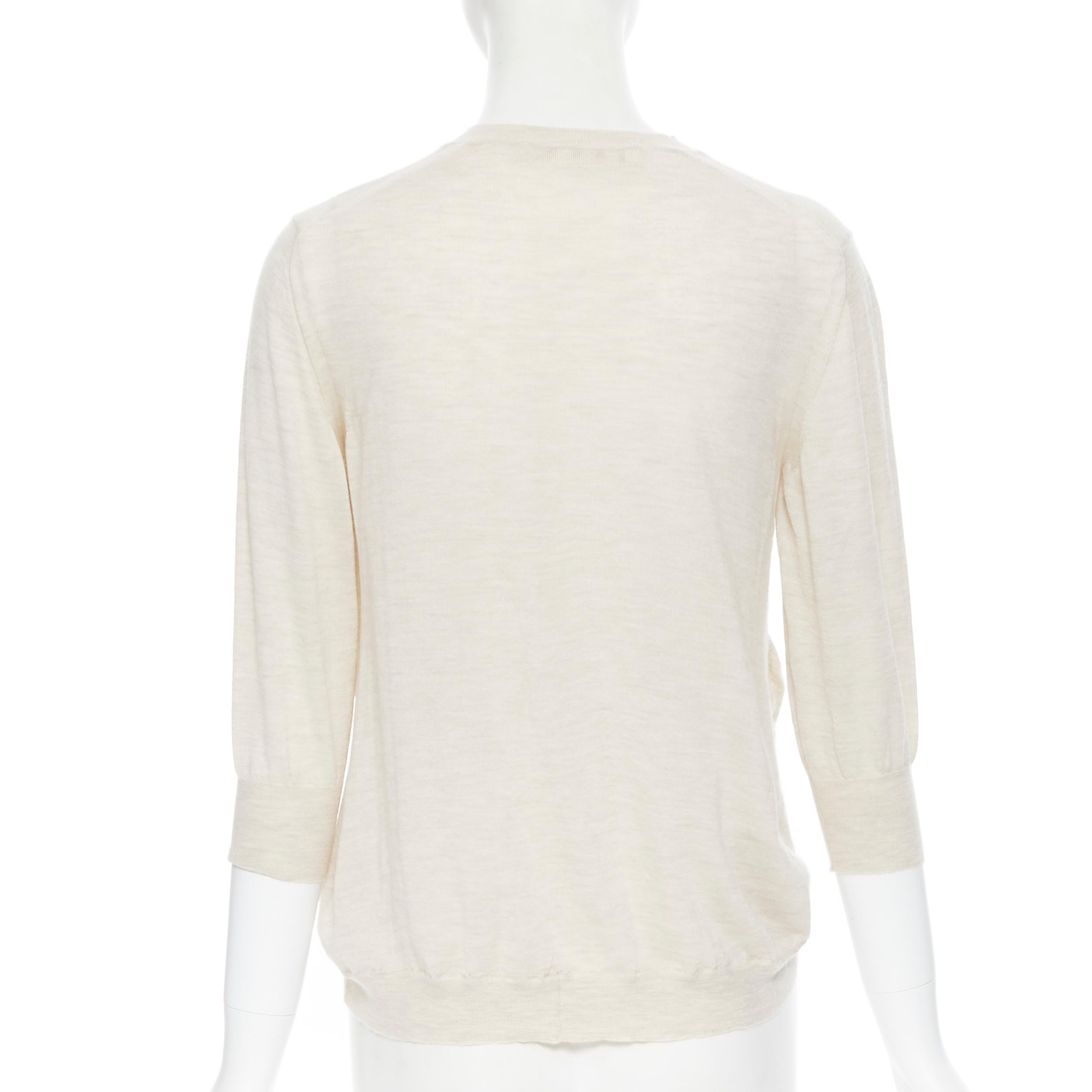 Beige MARNI cashmere blend beige dual front pocket 3/4 sleeve sweater top IT38 XS