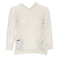 MARNI cashmere blend beige dual front pocket 3/4 sleeve sweater top IT38 XS