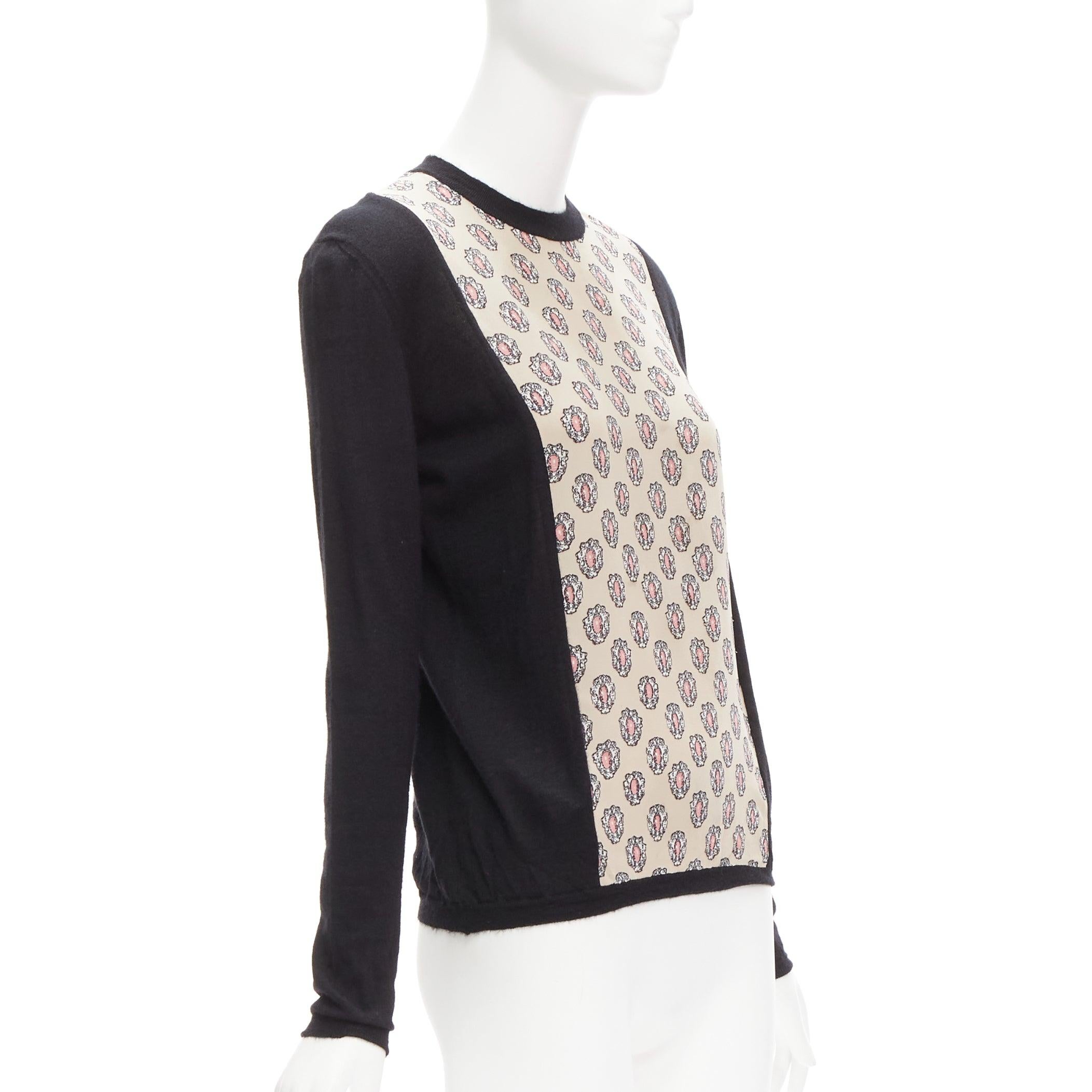 MARNI cashmere silk beige pink jewel print panel black sweater IT40 S
Reference: CELG/A00344
Brand: Marni
Material: Cashmere, Silk
Color: Black, Beige
Pattern: Abstract
Closure: Slip On
Made in: Italy

CONDITION:
Condition: Good, this item was