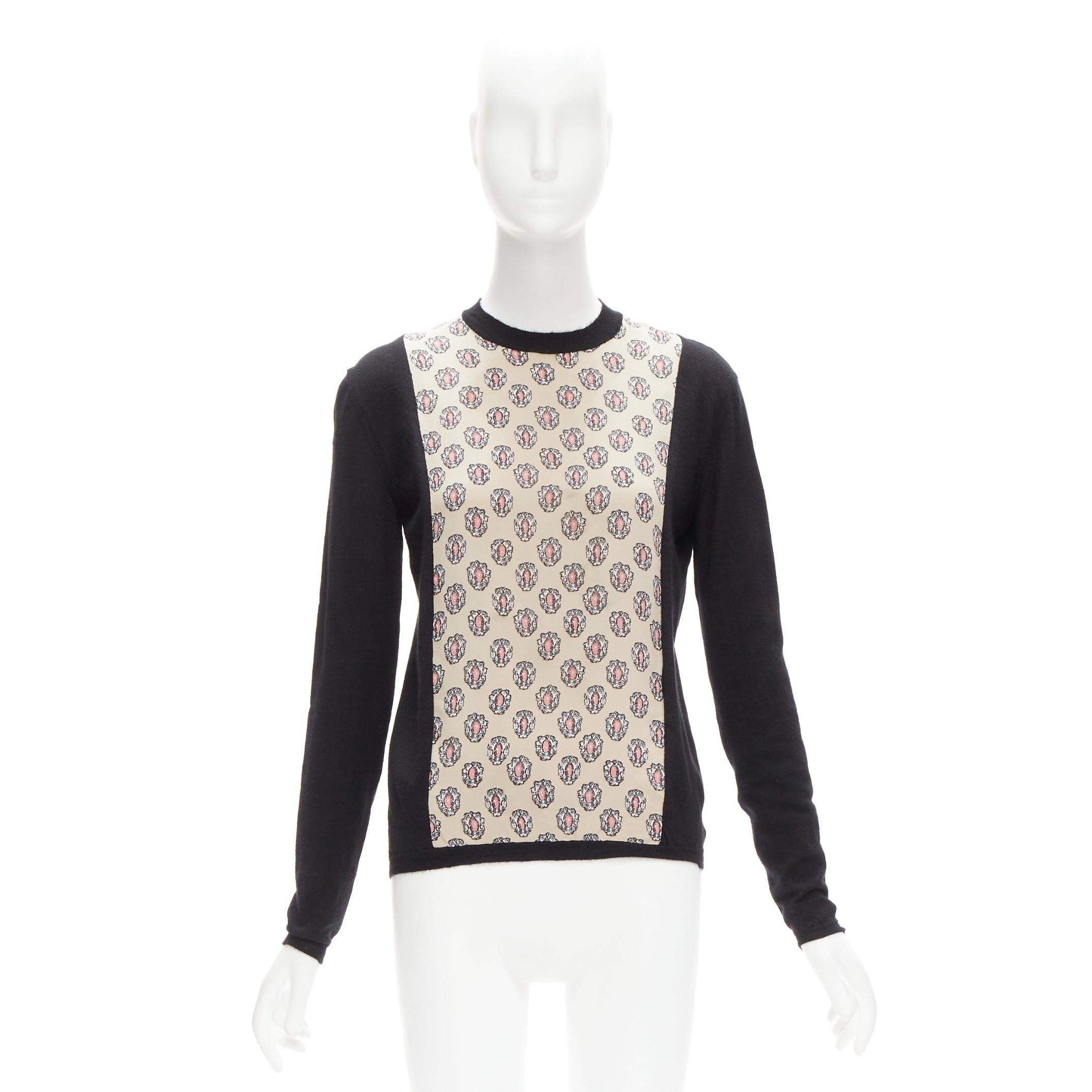 MARNI cashmere silk beige pink jewel print panel black sweater IT40 S For Sale 4