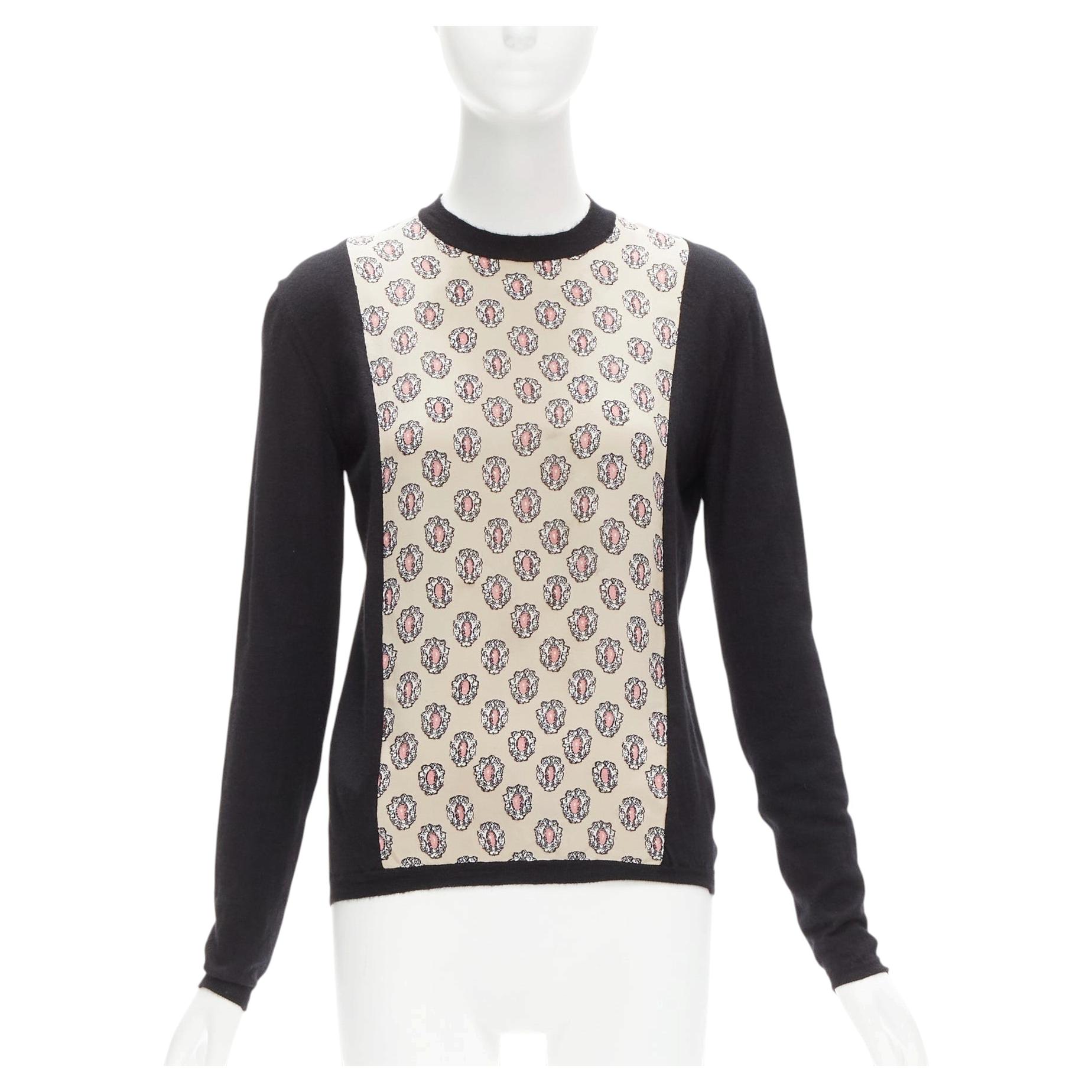 MARNI cashmere silk beige pink jewel print panel black sweater IT40 S For Sale
