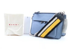Marni Chain Pocket Bandoleer Trunk 6mr0208 Light Blue Leather Cross Body Bag
