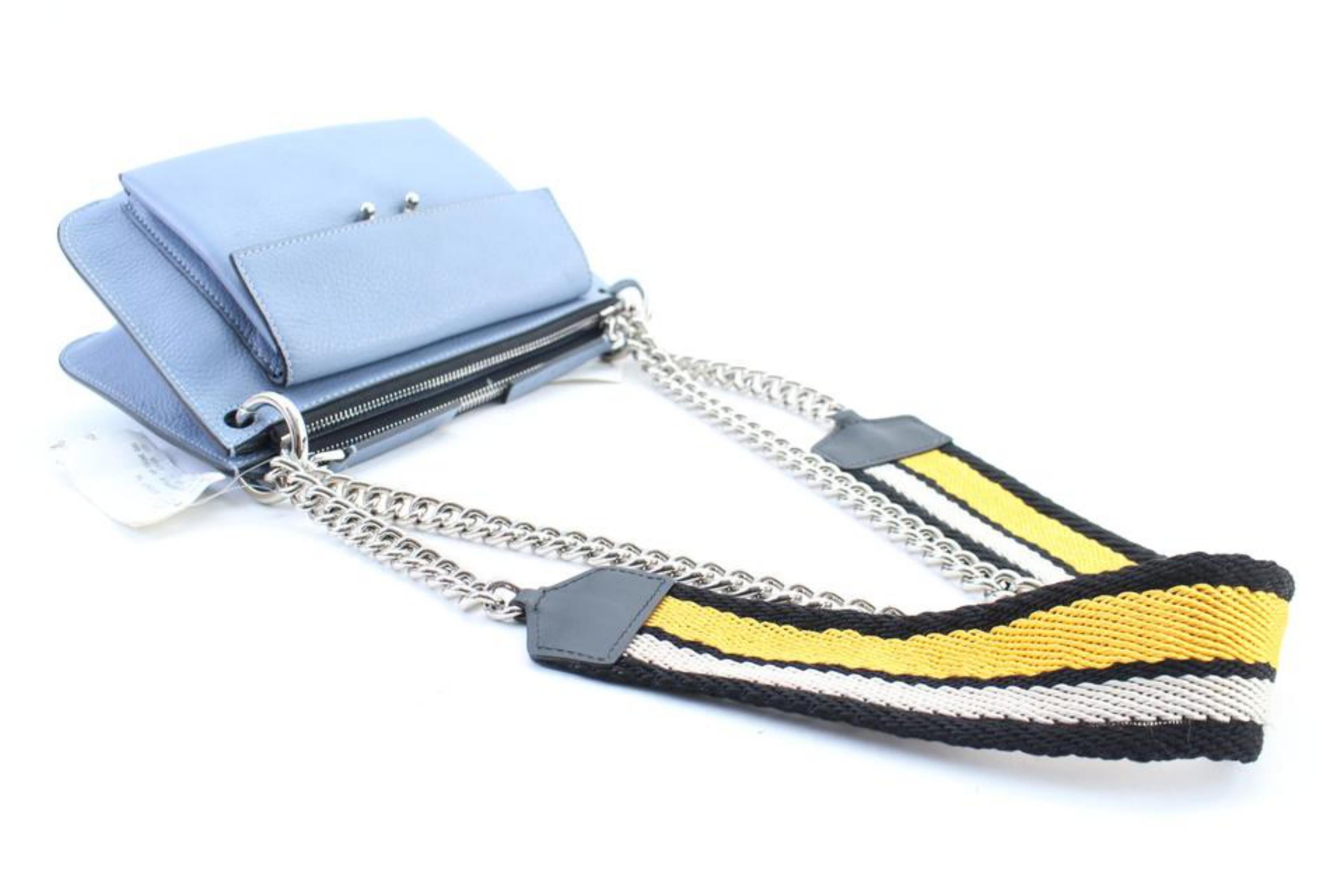 Women's Marni Chain Pocket Bandoleer Trunk 6mr0208 Light Blue Leather Cross Body Bag For Sale