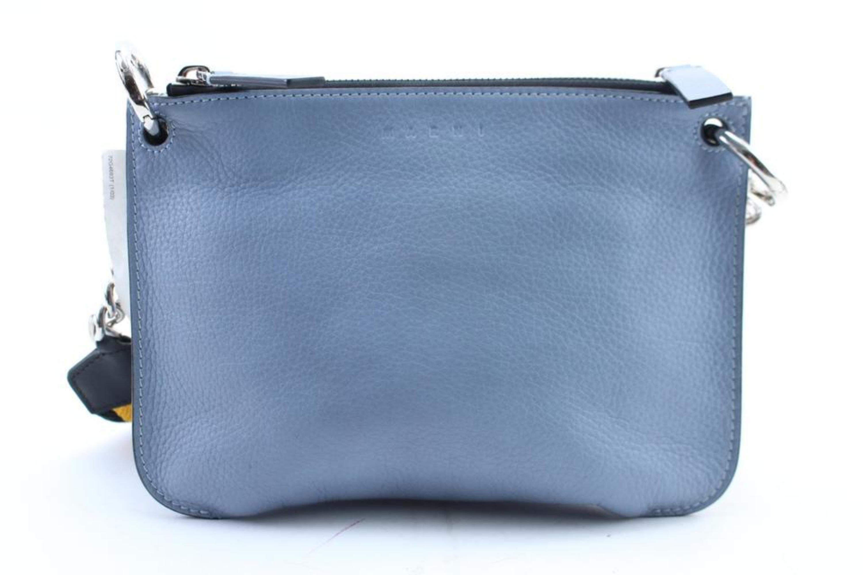 Marni Chain Pocket Bandoleer Trunk 6mr0208 Light Blue Leather Cross Body Bag For Sale 1