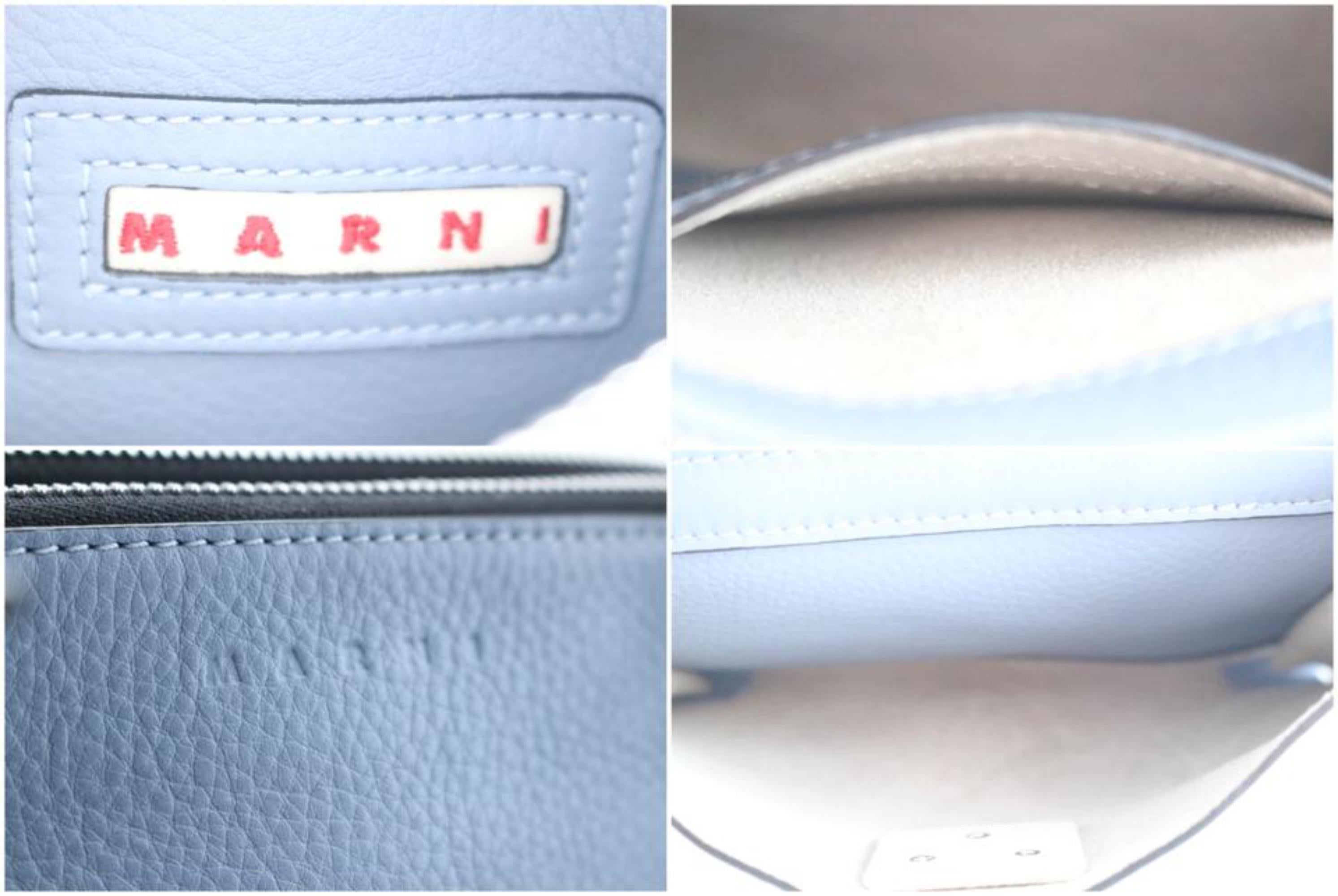 Marni Chain Pocket Bandoleer Trunk 6mr0208 Light Blue Leather Cross Body Bag For Sale 3