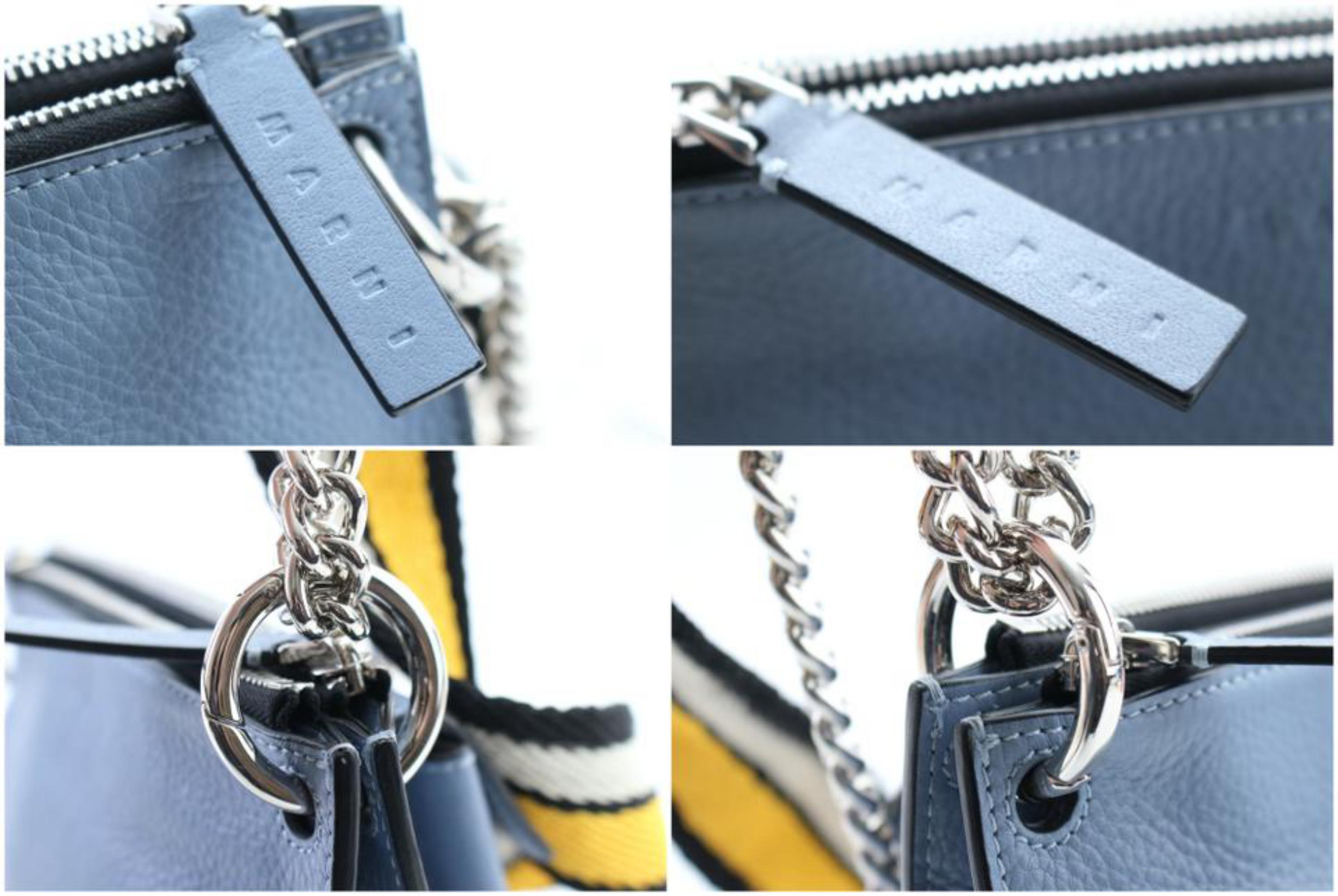 Marni Chain Pocket Bandoleer Trunk 6mr0208 Light Blue Leather Cross Body Bag For Sale 4