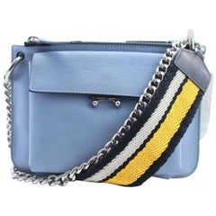 Vintage Marni Chain Pocket Bandoleer Trunk 6mr0208 Light Blue Leather Cross Body Bag