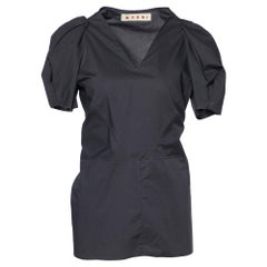 Marni Charcoal Grey Cotton V Neck Top M