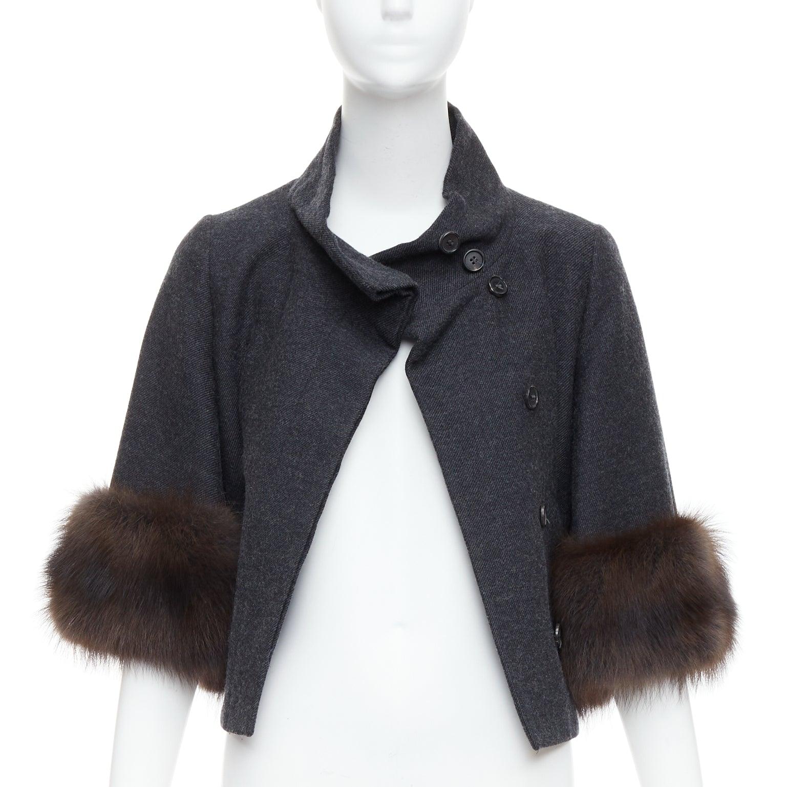 MARNI Anthrazitgraue, flachgeschnittene Jacke aus Wollmischung mit Pelzbesatz IT40 S (Schwarz) im Angebot