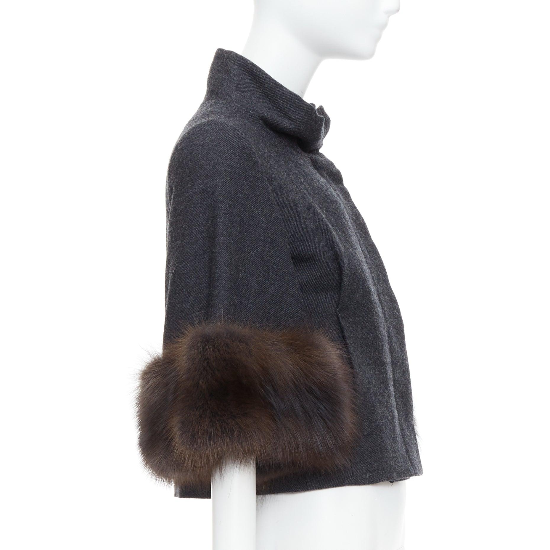 MARNI Anthrazitgraue, flachgeschnittene Jacke aus Wollmischung mit Pelzbesatz IT40 S Damen im Angebot