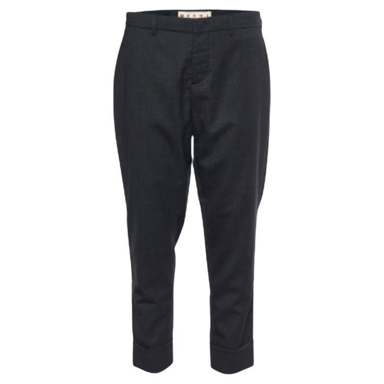 Marni Charcoal Grey Wool Cuffed Trousers M For Sale