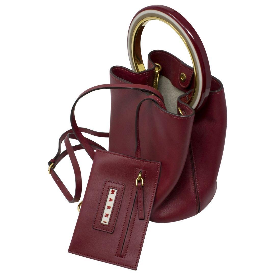 Brown Marni Cherry Pannier Handle Bucket Bag For Sale