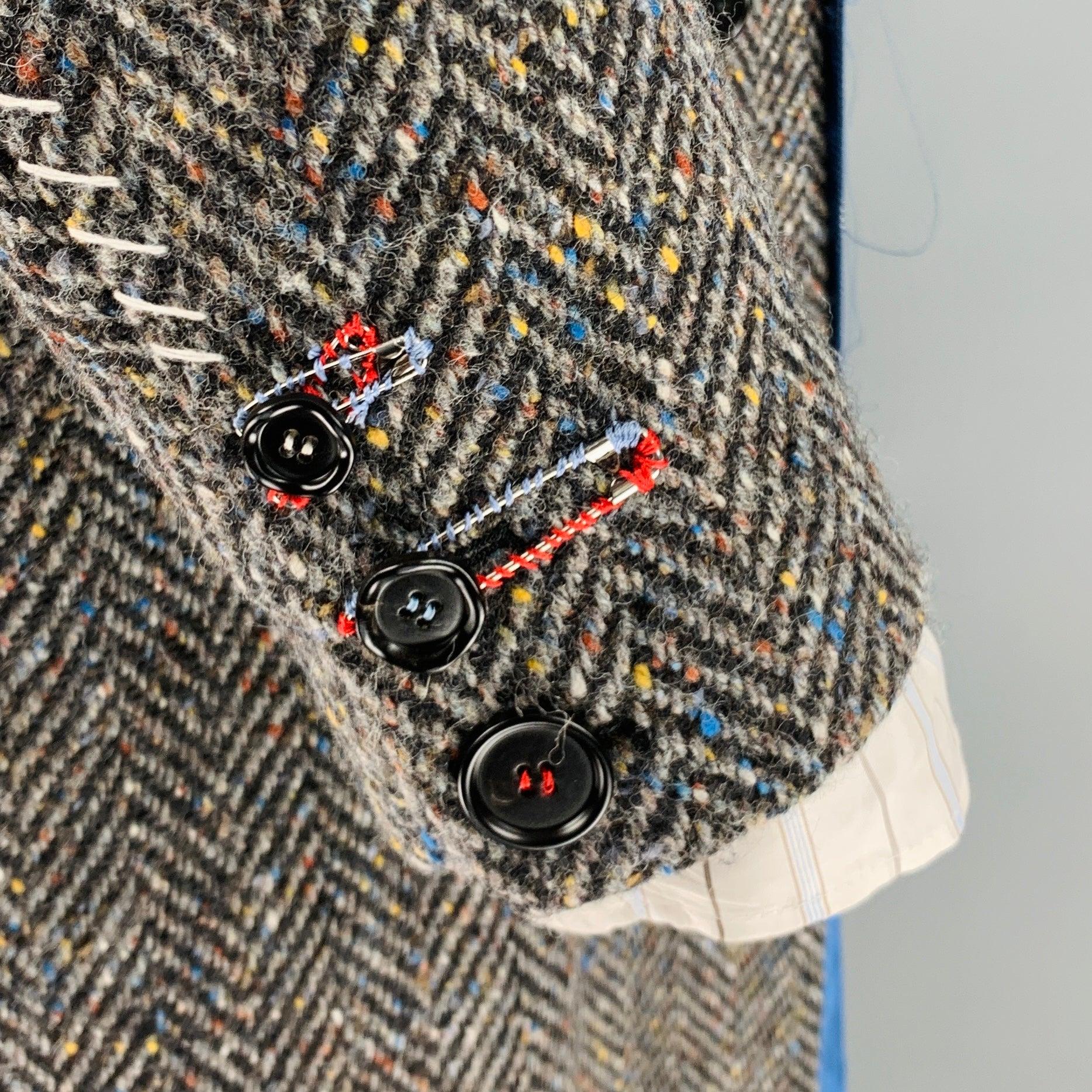 MARNI Kommode Größe 42 Größe 42 Grau Multi-Color Fischgrätenmuster Wolle Notch Revers Mantel im Angebot 1