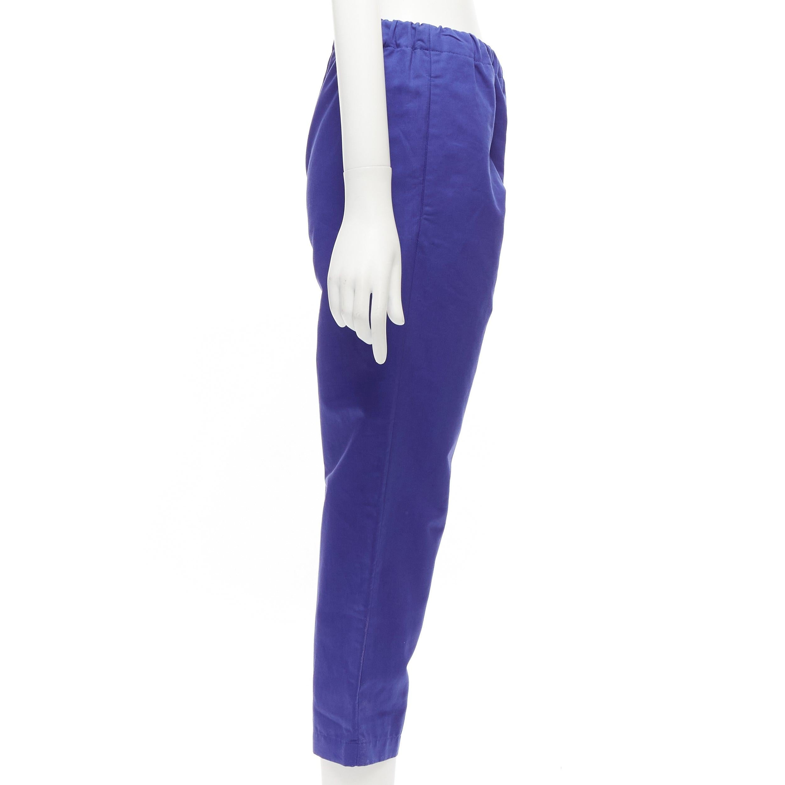 Blue MARNI cobalt blue cotton linen minimalistic drawstring cropped pants For Sale
