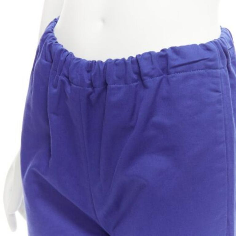 Blue MARNI cobalt blue cotton linen minimalistic drawstring cropped pants For Sale