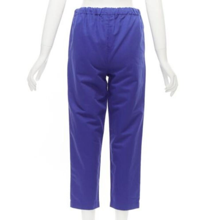 Women's MARNI cobalt blue cotton linen minimalistic drawstring cropped pants For Sale