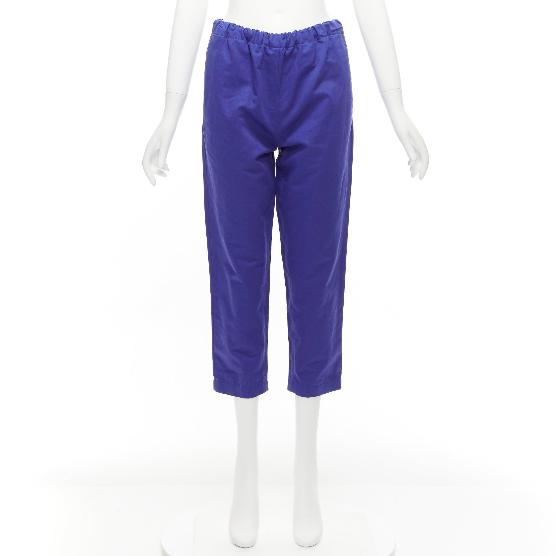 MARNI cobalt blue cotton linen minimalistic drawstring cropped pants For Sale 3