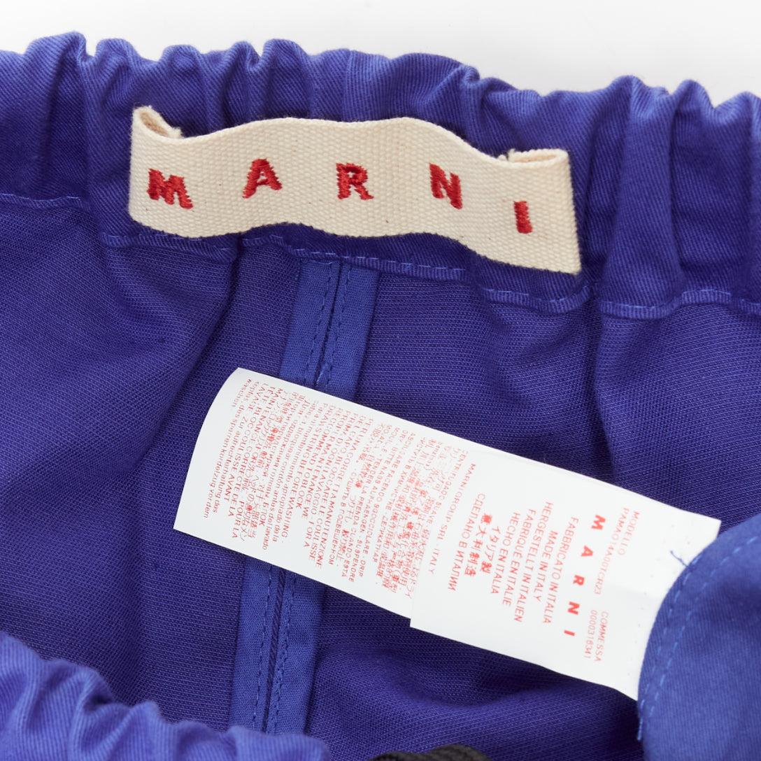 MARNI cobalt blue cotton linen minimalistic drawstring cropped pants For Sale 4