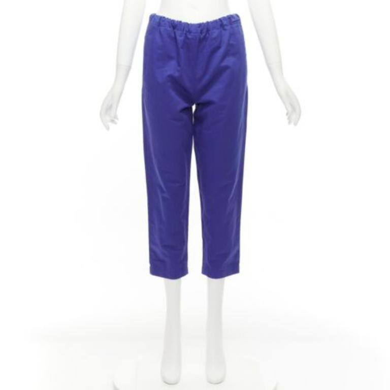 MARNI cobalt blue cotton linen minimalistic drawstring cropped pants For Sale 4