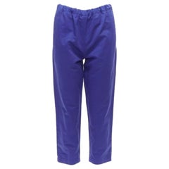 MARNI pantaloni cropped minimalisti in cotone e lino blu cobalto con coulisse