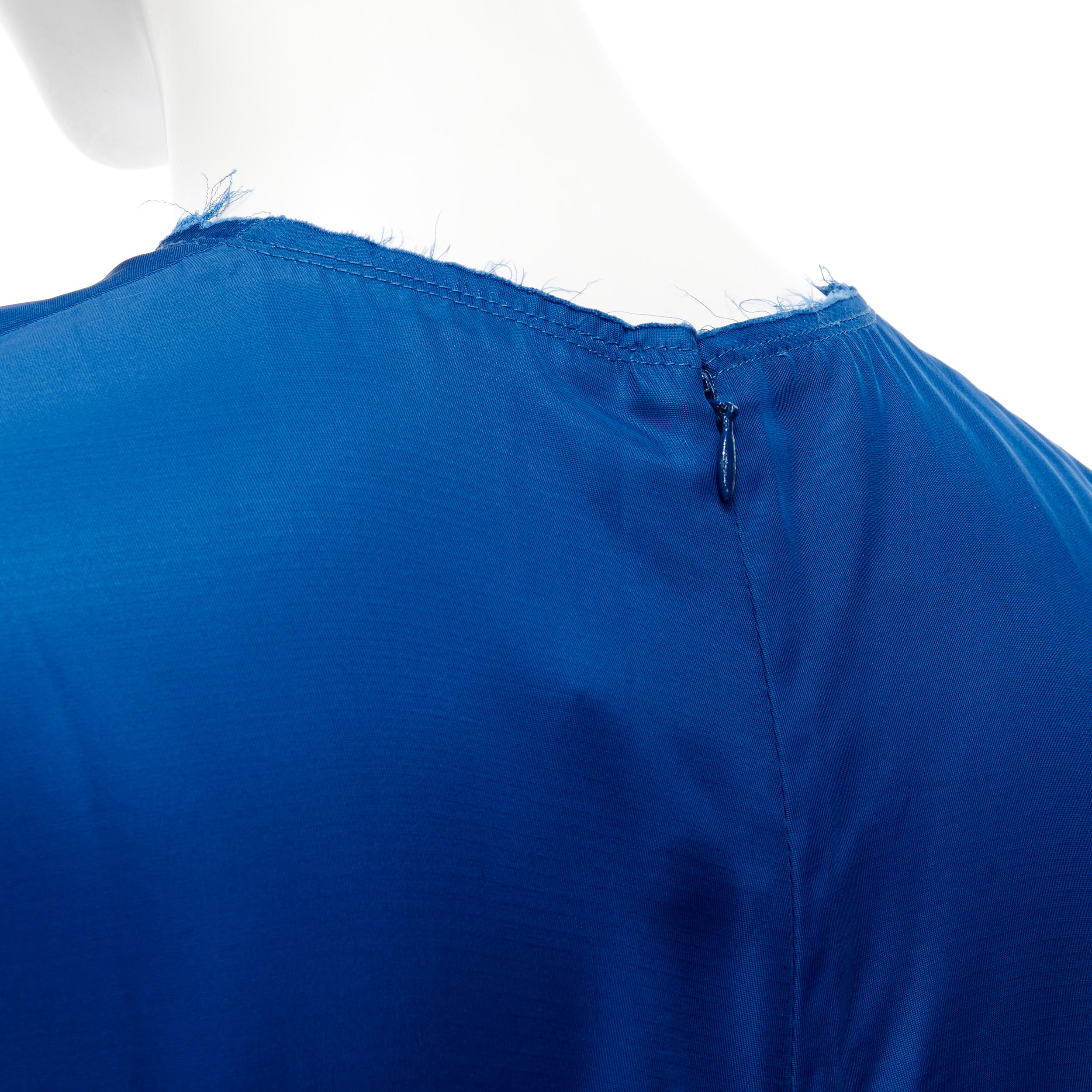 MARNI cobalt blue viscose raw frayed edge step hem folded back dress IT38 XS For Sale 4