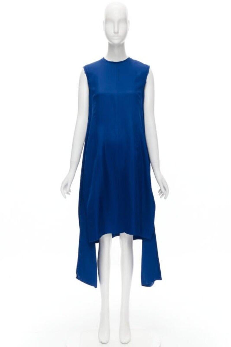 MARNI robe bleu cobalt en viscose crue à bord effiloché et ourlet en escalier plié dans le dos IT38 XS en vente 7