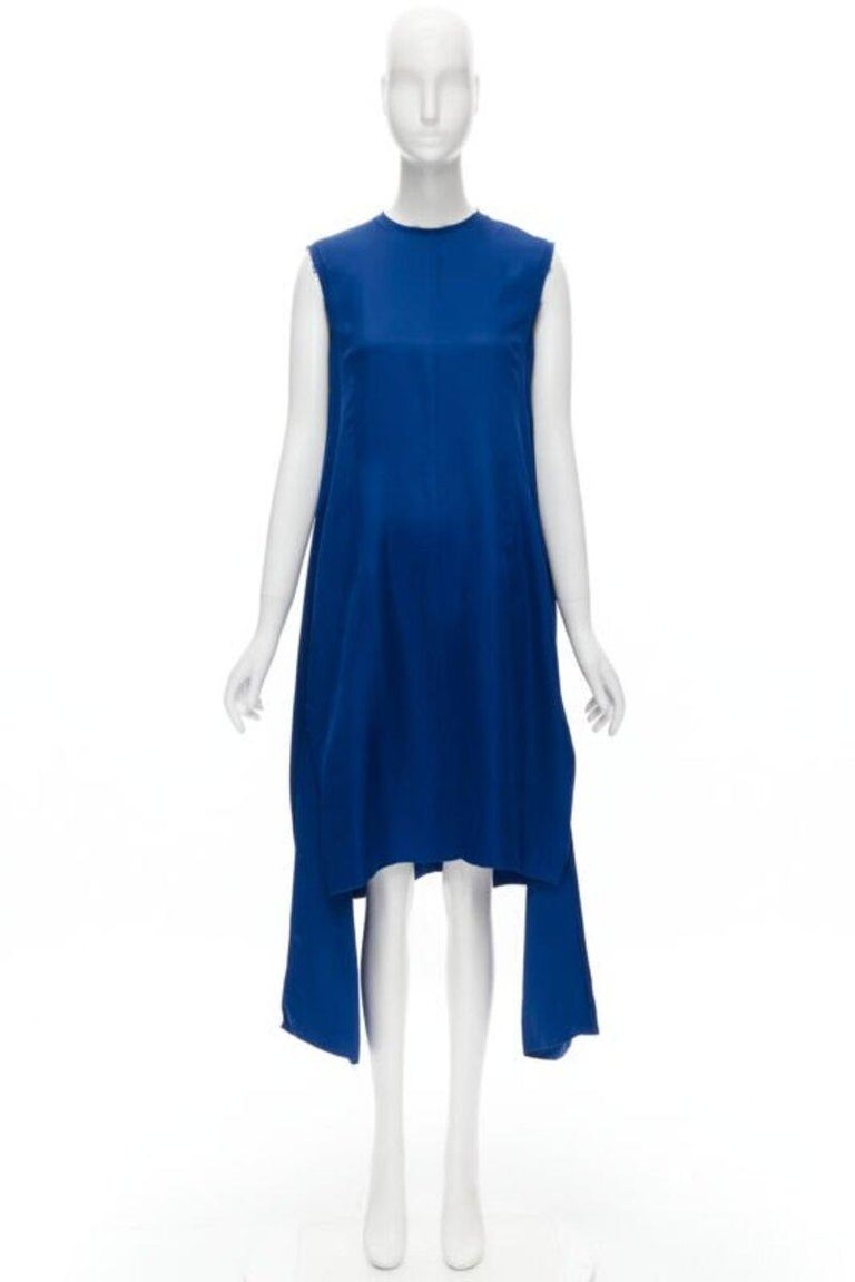 MARNI cobalt blue viscose raw frayed edge step hem folded back dress IT38  XS For Sale at 1stDibs