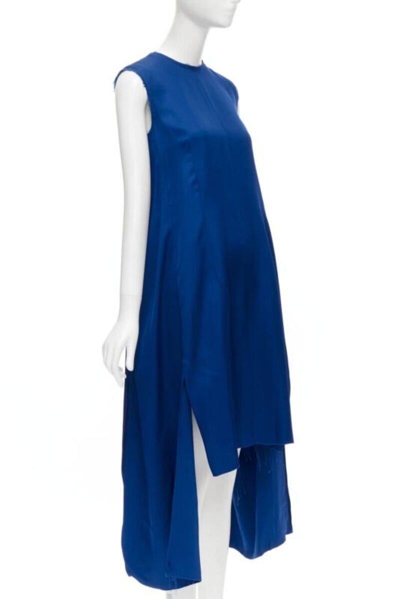 Bleu MARNI robe bleu cobalt en viscose crue à bord effiloché et ourlet en escalier plié dans le dos IT38 XS en vente