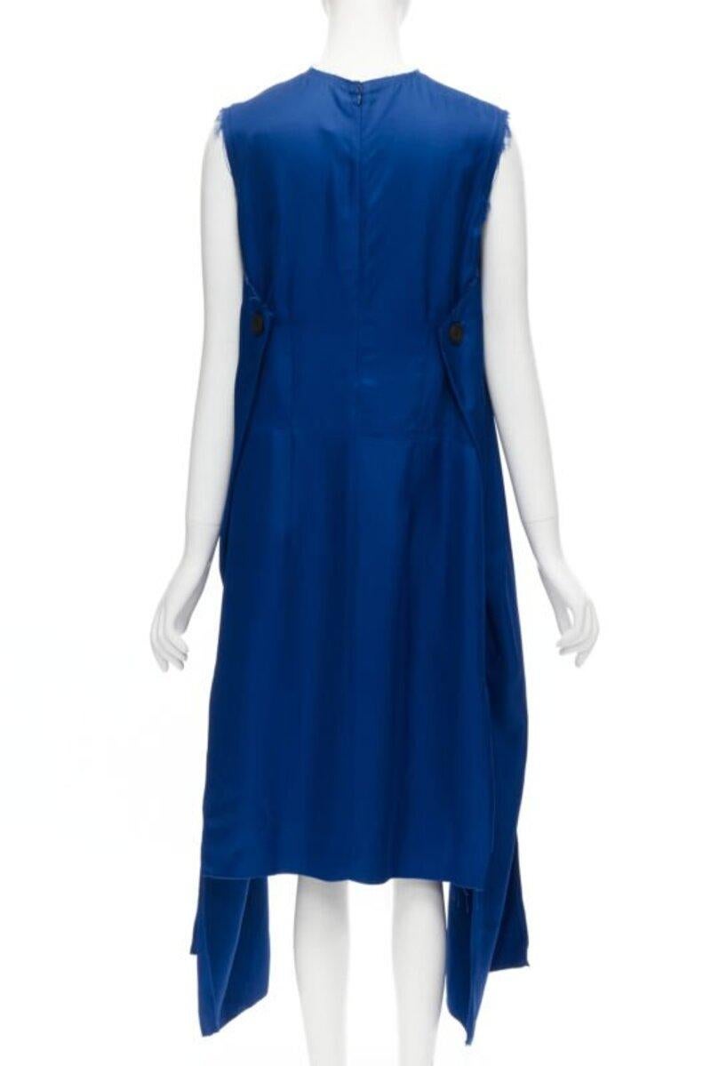 MARNI robe bleu cobalt en viscose crue à bord effiloché et ourlet en escalier plié dans le dos IT38 XS Pour femmes en vente