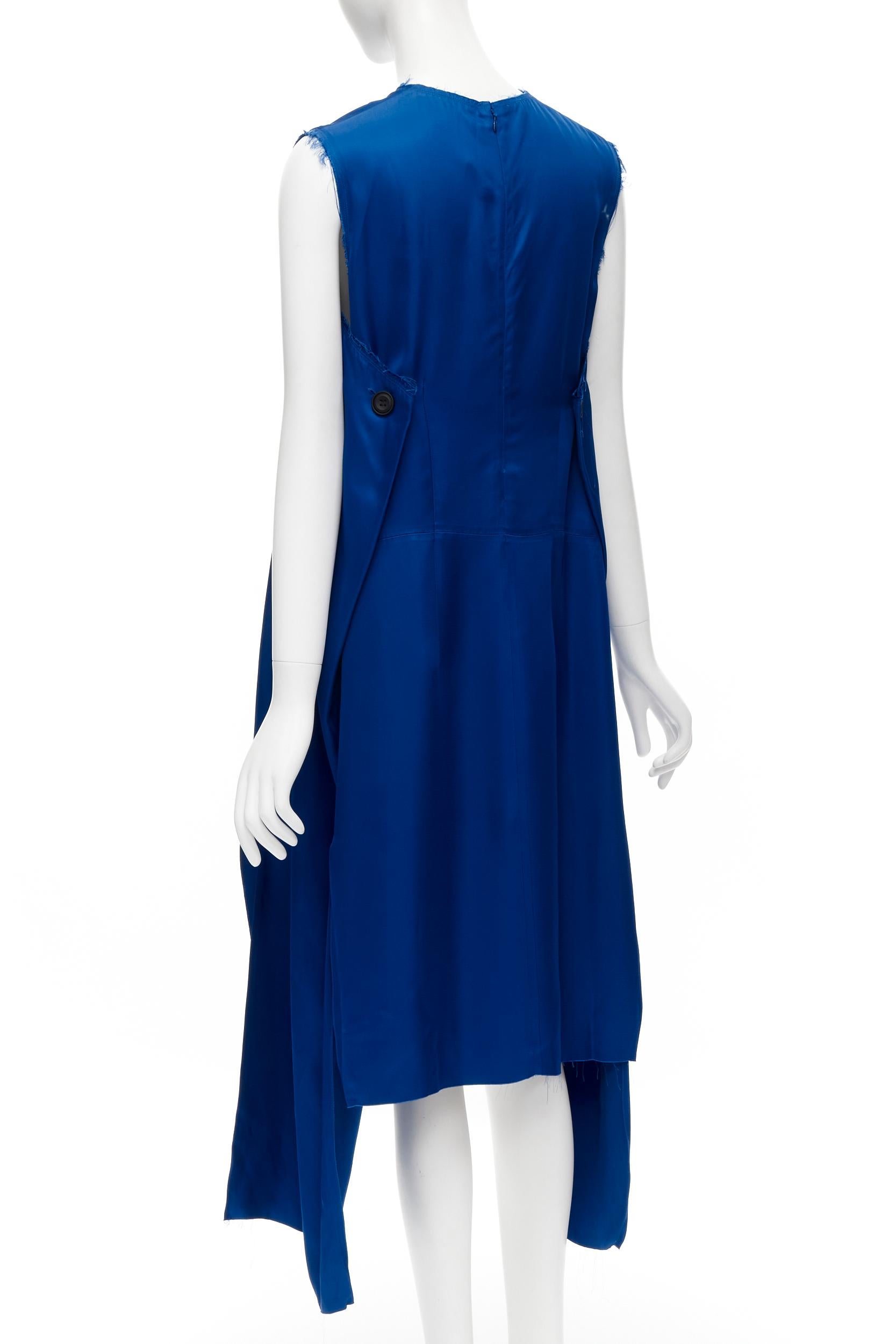 MARNI cobalt blue viscose raw frayed edge step hem folded back dress IT38 XS In Excellent Condition For Sale In Hong Kong, NT