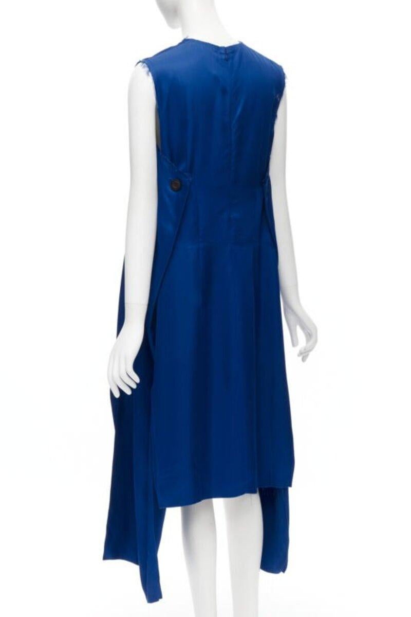 MARNI robe bleu cobalt en viscose crue à bord effiloché et ourlet en escalier plié dans le dos IT38 XS en vente 1