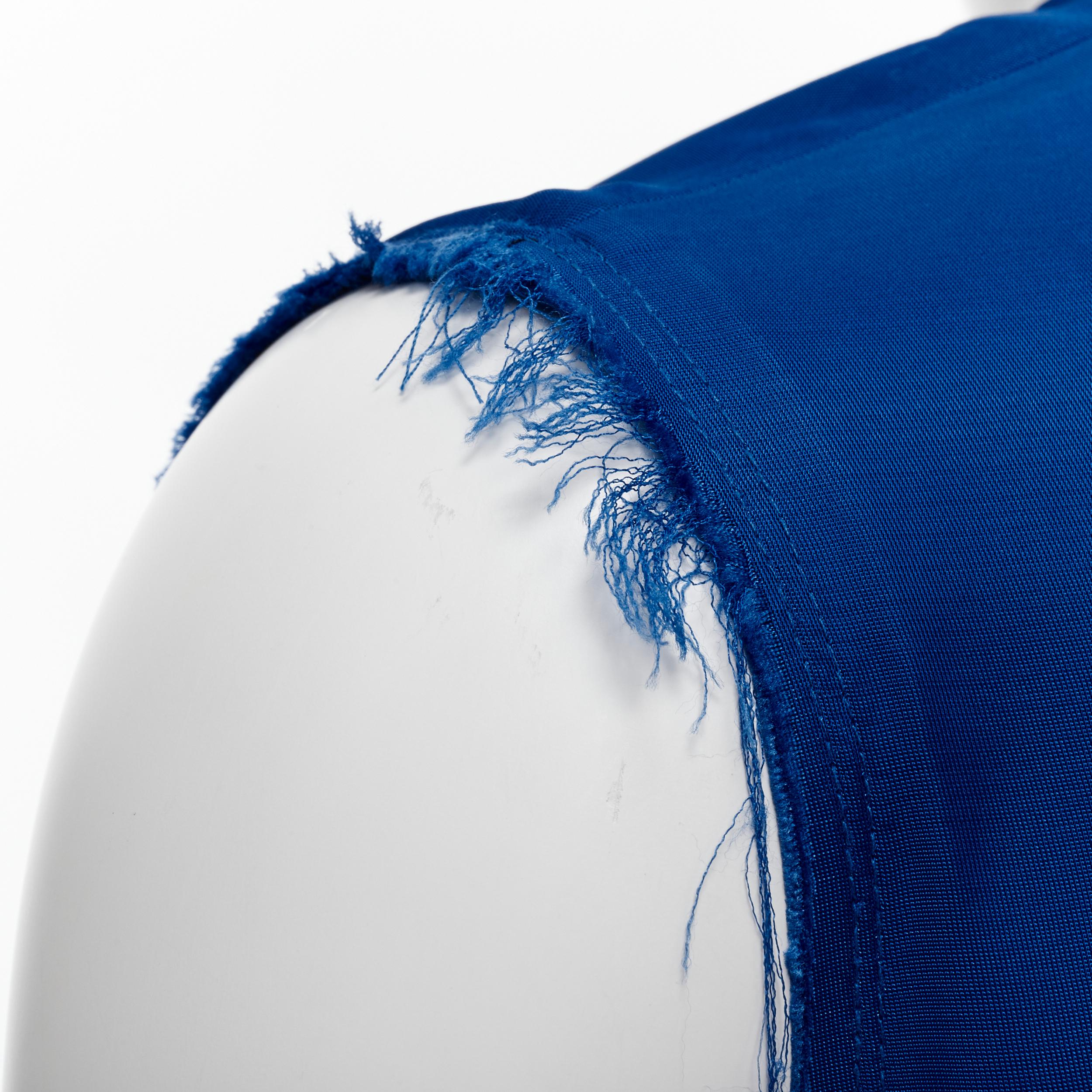 Women's MARNI cobalt blue viscose raw frayed edge step hem folded back dress IT38 XS For Sale