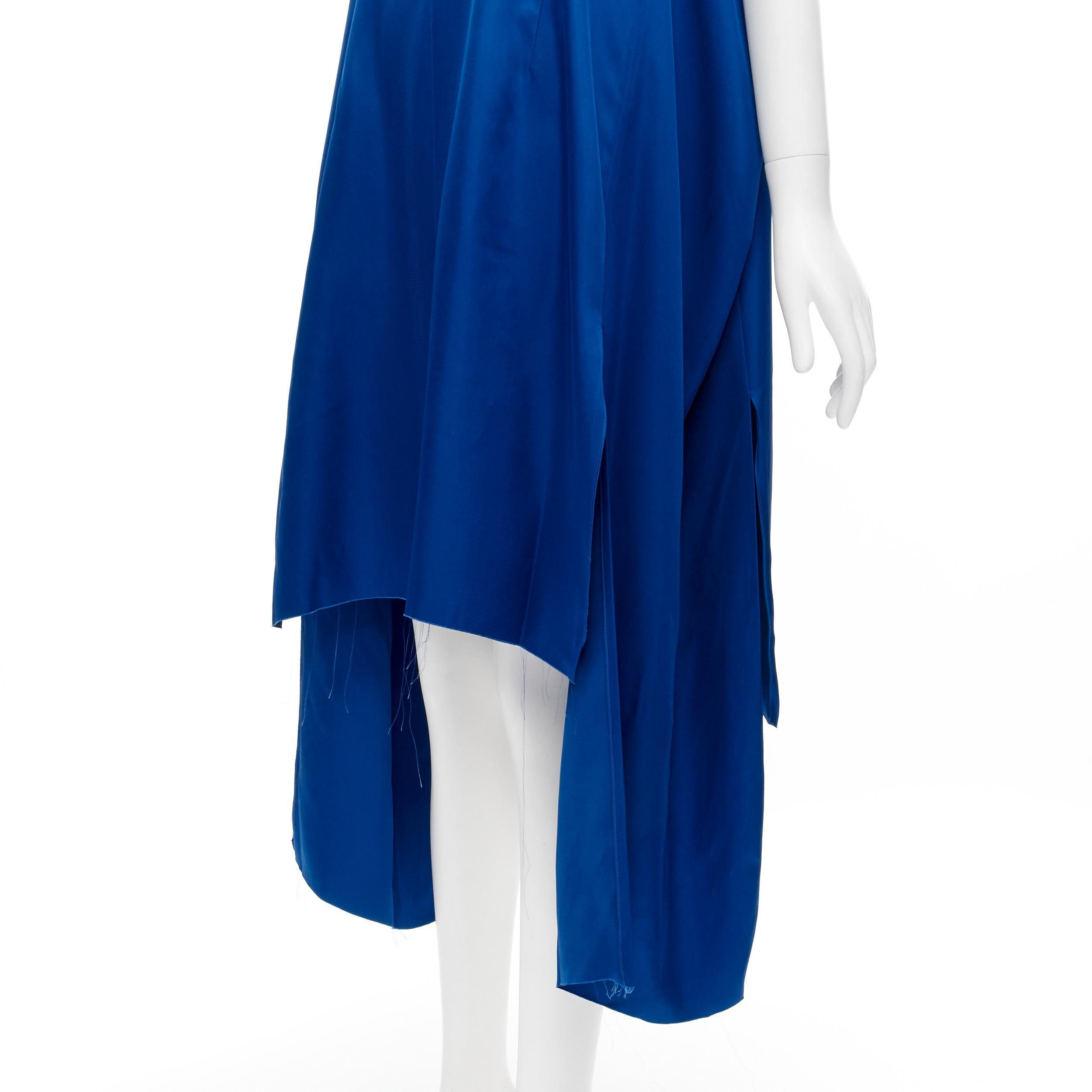 MARNI cobalt blue viscose raw frayed edge step hem folded back dress IT38 XS For Sale 2
