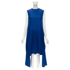 MARNI robe bleu cobalt en viscose crue à bord effiloché et ourlet en escalier plié dans le dos IT38 XS
