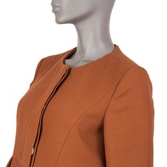MARNI cognac brown wool COLLARLESS 3/4 SLEEVE Jacket 38 XS