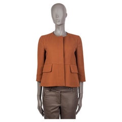 MARNI cognac brown wool COLLARLESS 3/4 SLEEVE Jacket 38 XS