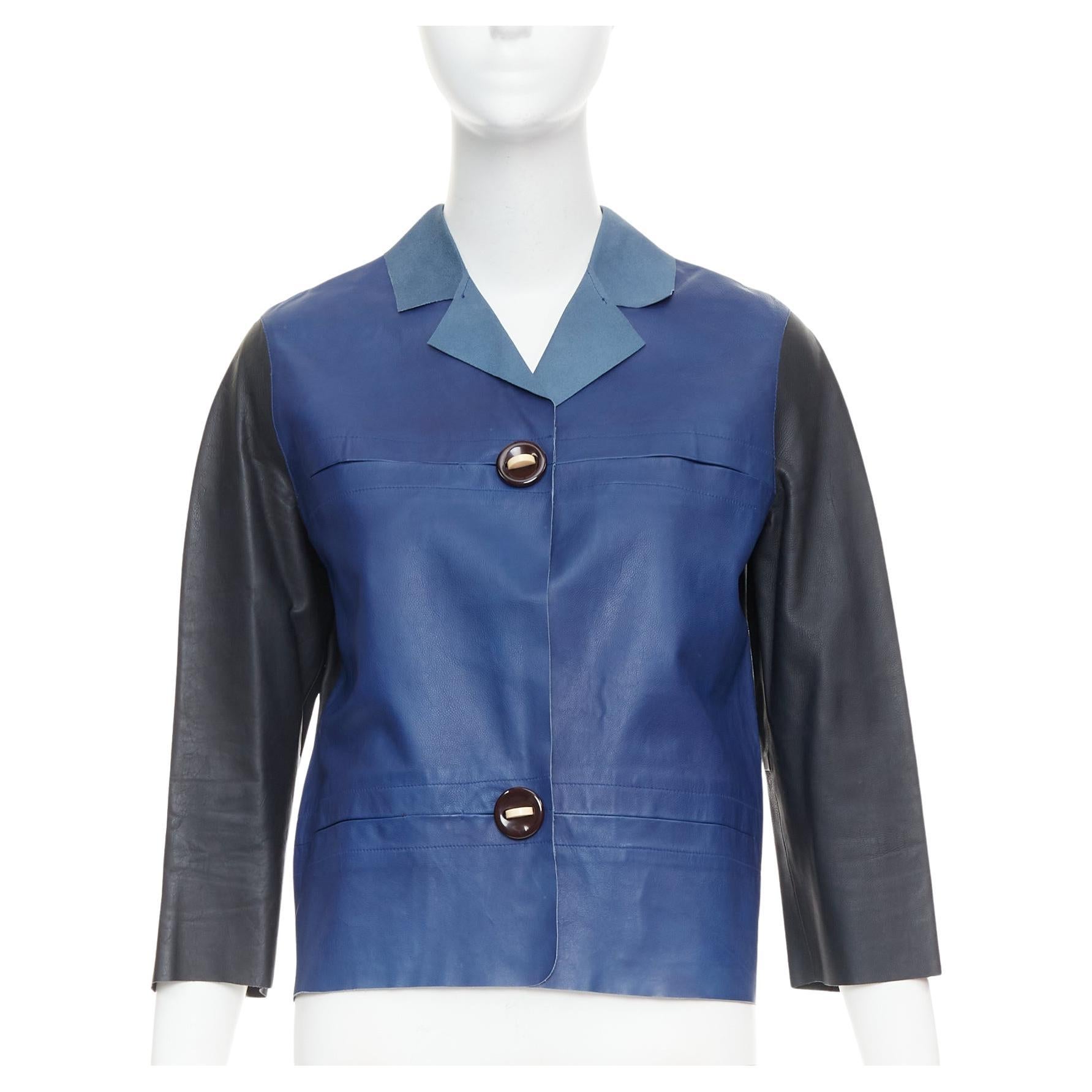 MARNI Colorblocked Leather Cropped Jacket IT40