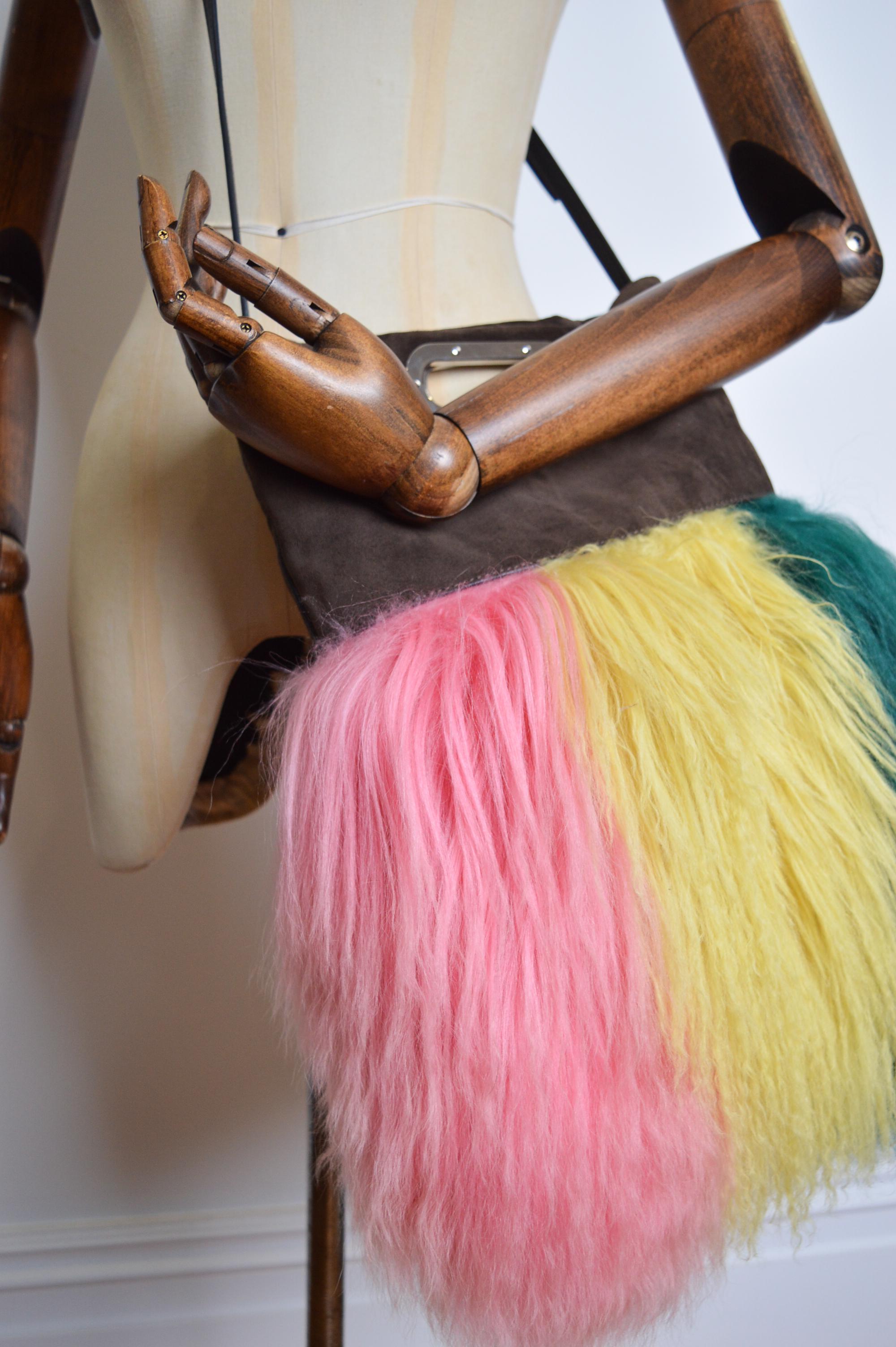 MARNI Colourful Pre Fall 2015 Shearling Fluffy Bandoleer Suede Sheepskin Bag 1