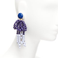 MARNI contrast blue beads statement dangling clip on earrings Pair