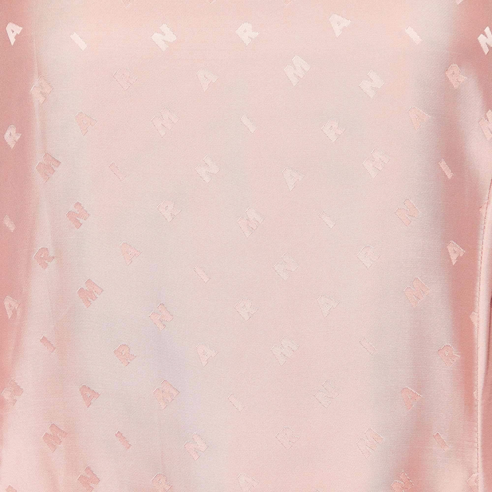 Orange Marni Coral Pink Logo Pattern Sateen Maxi Dress S For Sale