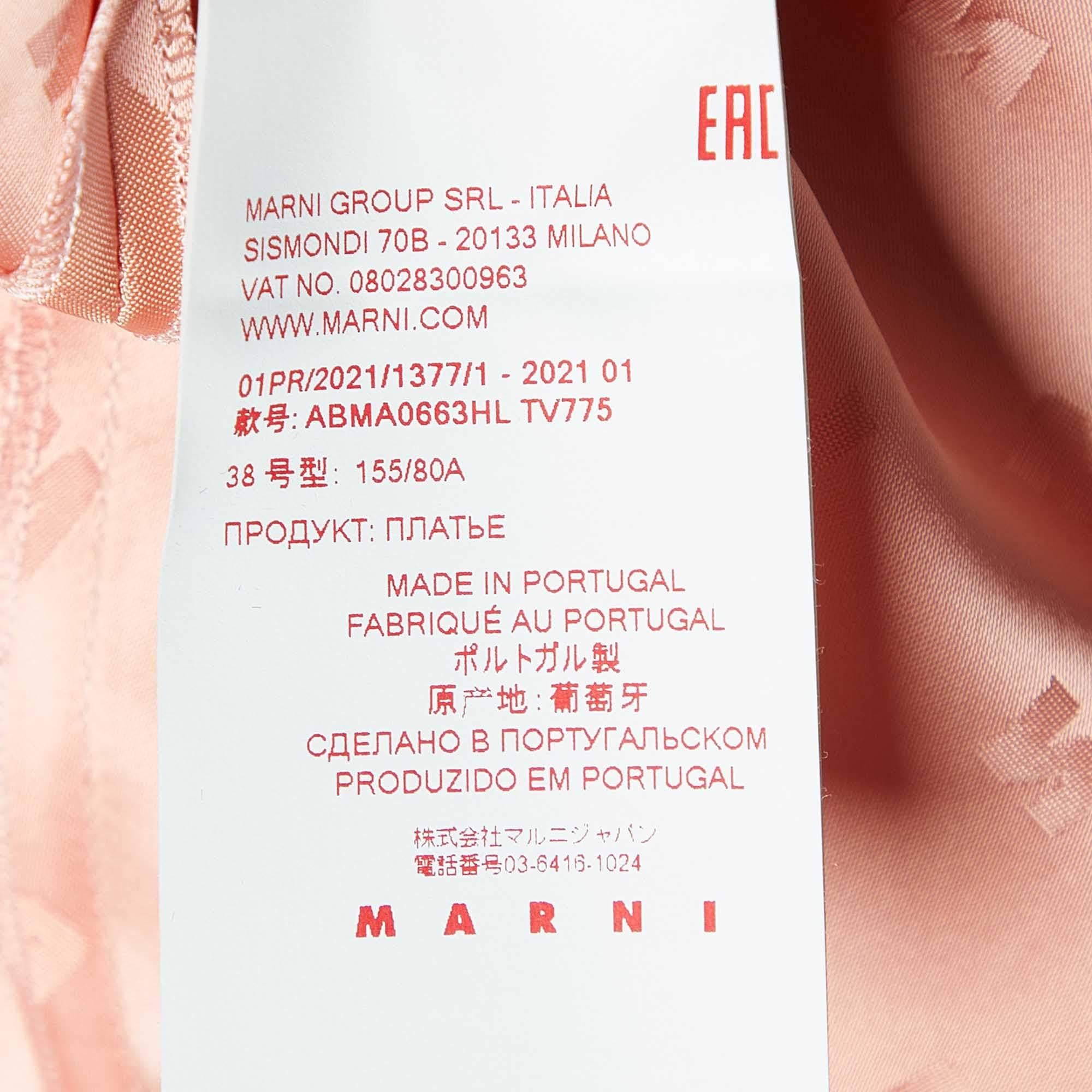 Women's Marni Coral Pink Logo Pattern Sateen Maxi Dress S For Sale