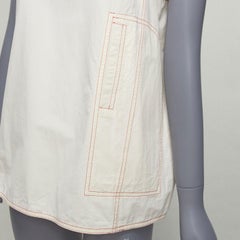 MARNI cream 100% cotton red overstitch boxy scoop neck utility vest IT42 M