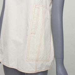 MARNI cream 100% cotton red overstitch boxy scoop neck utility vest IT42 M