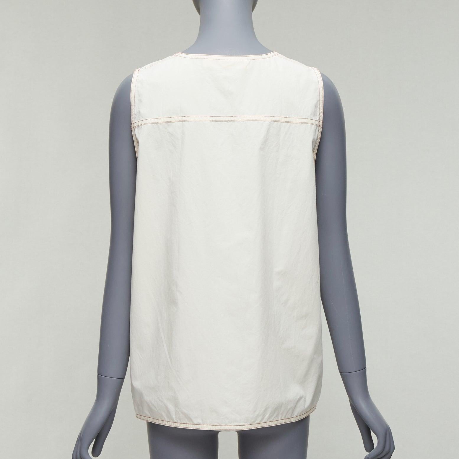 Women's MARNI cream 100% cotton red overstitch boxy scoop neck utility vest IT42 M For Sale