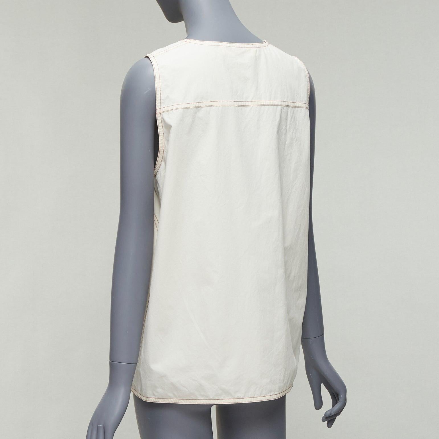 MARNI cream 100% cotton red overstitch boxy scoop neck utility vest IT42 M For Sale 1