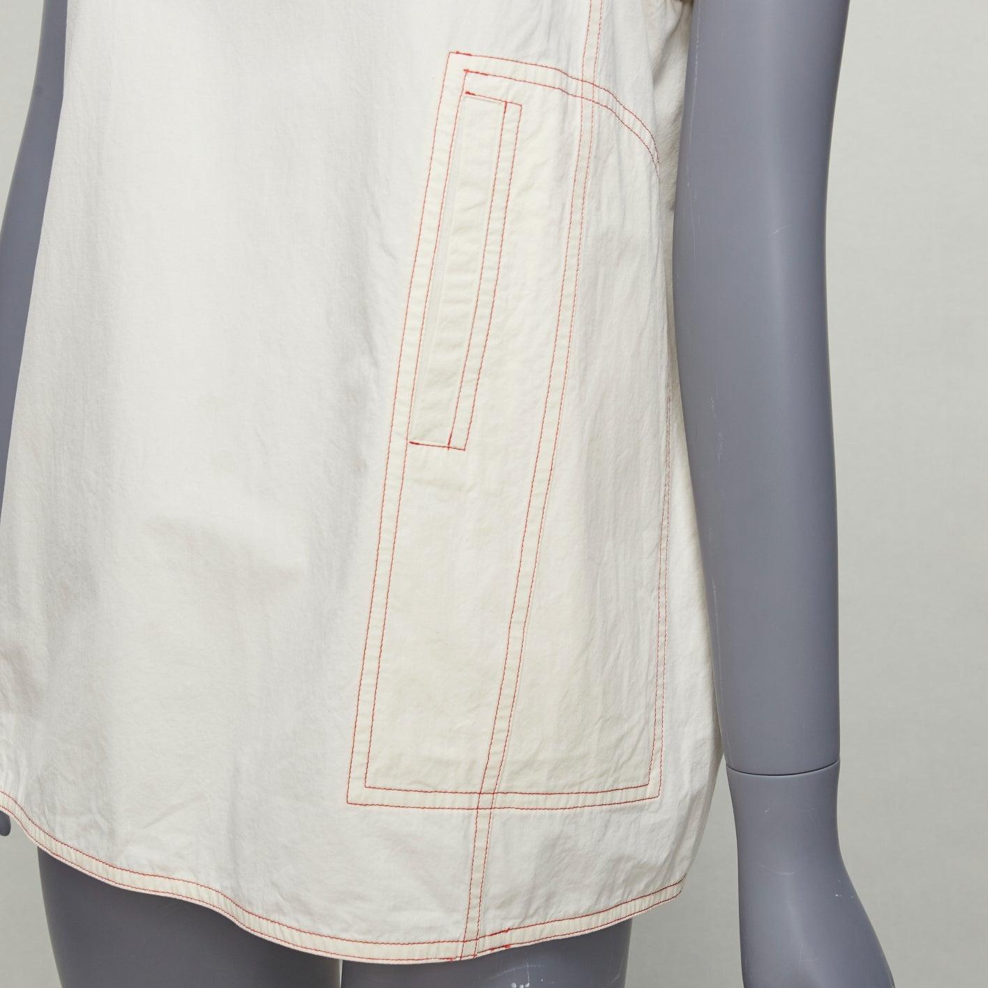 MARNI cream 100% cotton red overstitch boxy scoop neck utility vest IT42 M For Sale 3