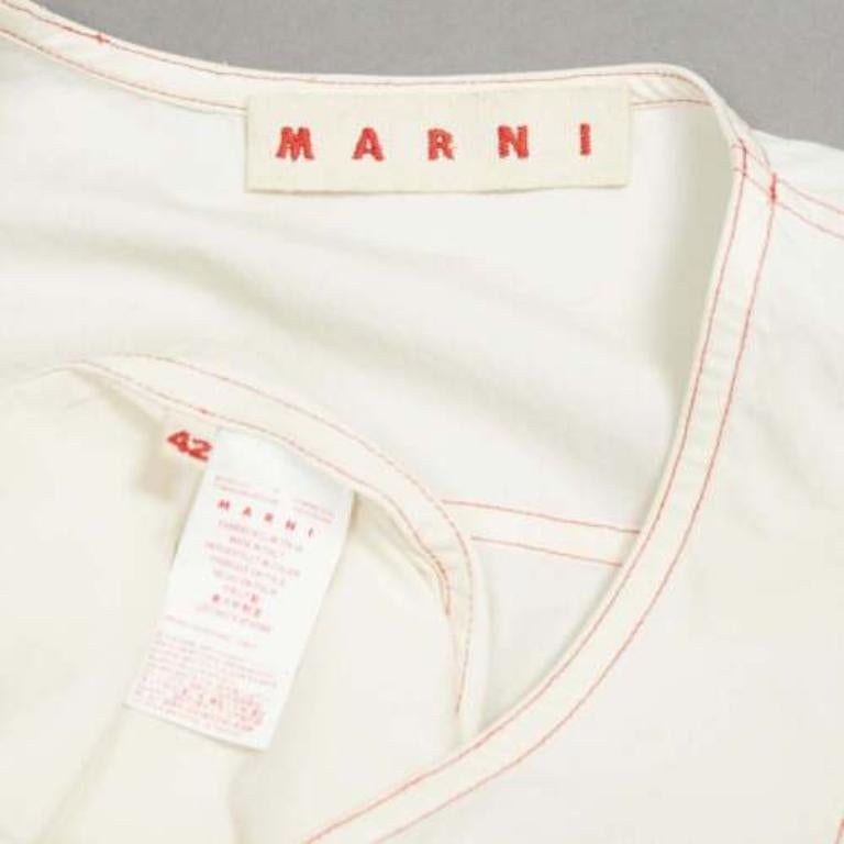 MARNI crema 100% cotone rosso con impunture, gilet boxy con collo scoop IT42 M. in vendita 3