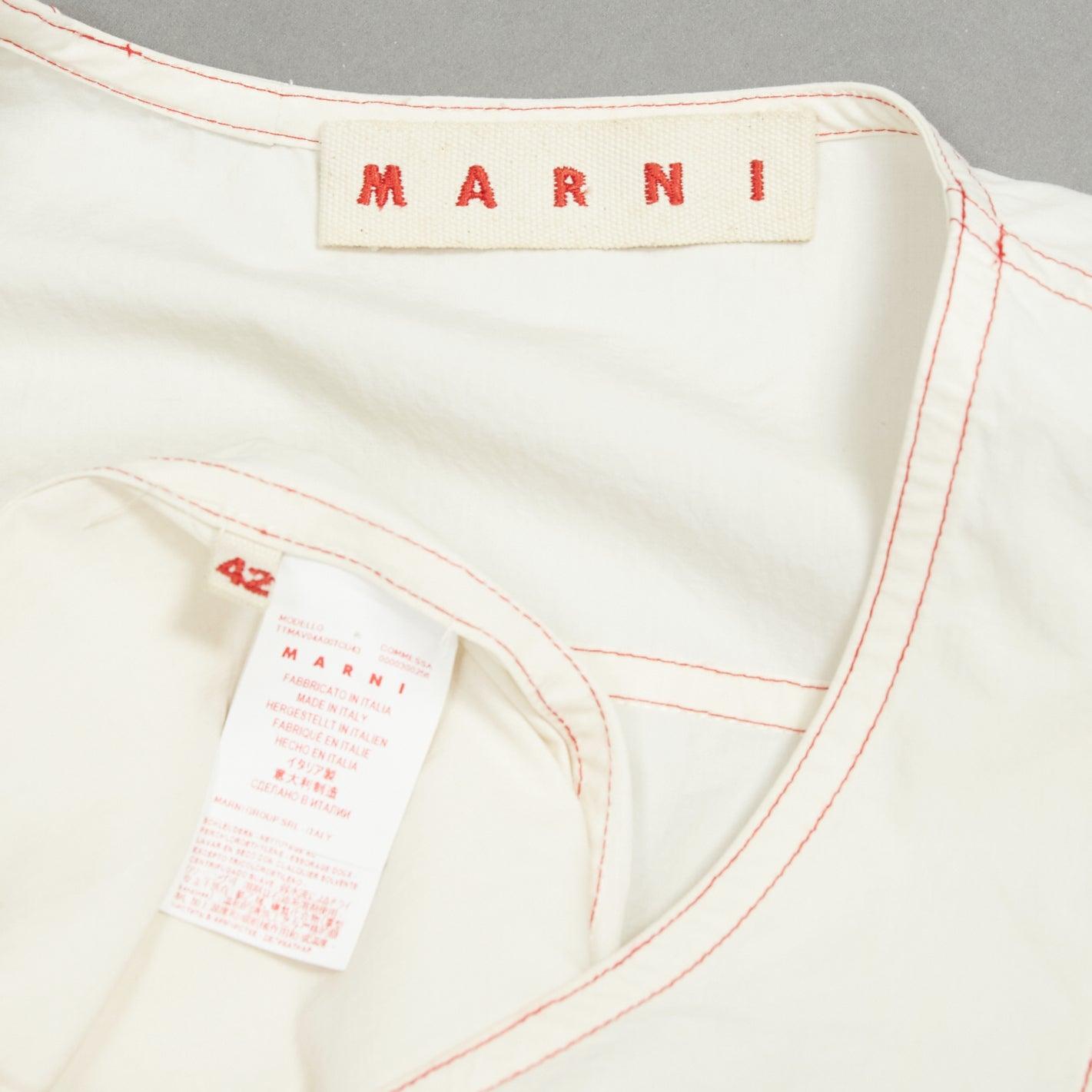 MARNI cream 100% cotton red overstitch boxy scoop neck utility vest IT42 M For Sale 4