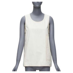 MARNI cream 100% cotton red overstitch boxy scoop neck utility vest IT42 M